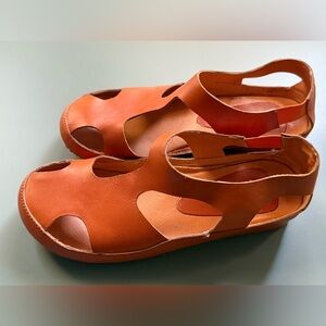 European Orange Cutout Leather Sandals